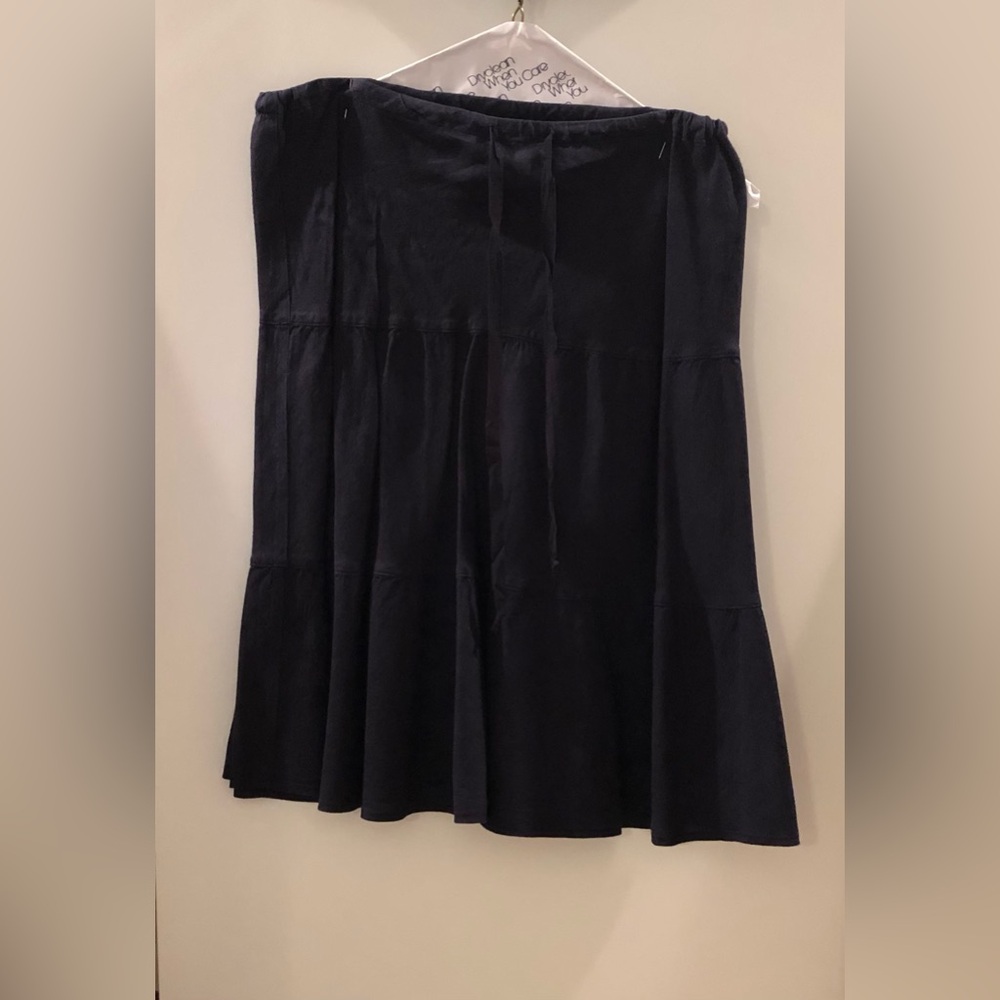 Allen Allen Navy Linen Tiered Knee Length Skirt
